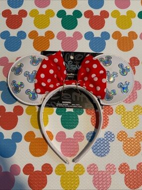 NWT** Disney Red Polka Dot Minnie Mouse Ear Headband with Holographic Accents